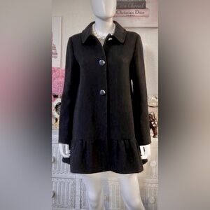 Kate Spade wool blend peplum short ruffled coat in black color Size Small